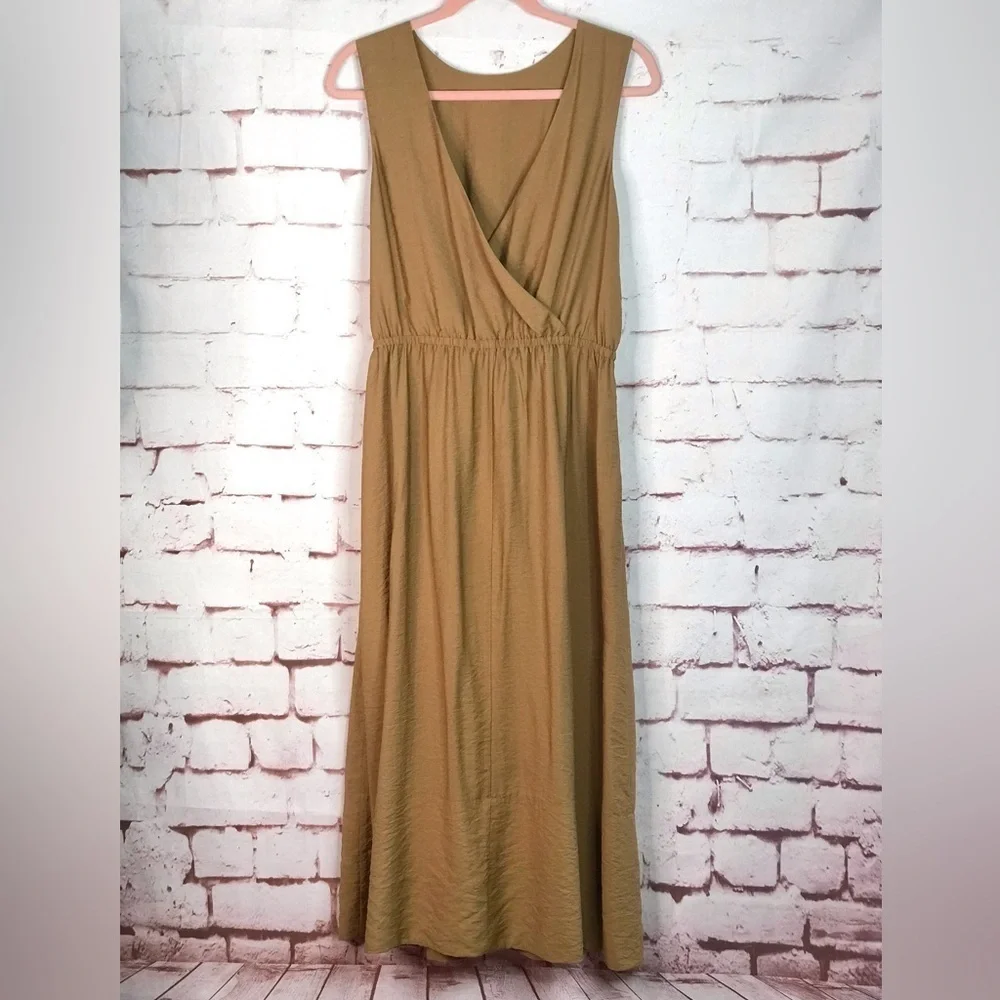 VINCE Cross-back Sleeveless Midi dress Caramel Brown M Size Medium New With Tags - Picture 3 of 16